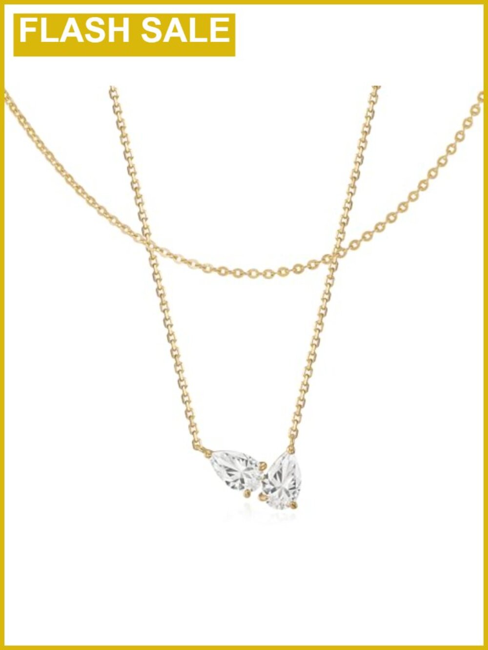14k Gold Plated Layered Necklace Set Cubic Zirconia Pendant